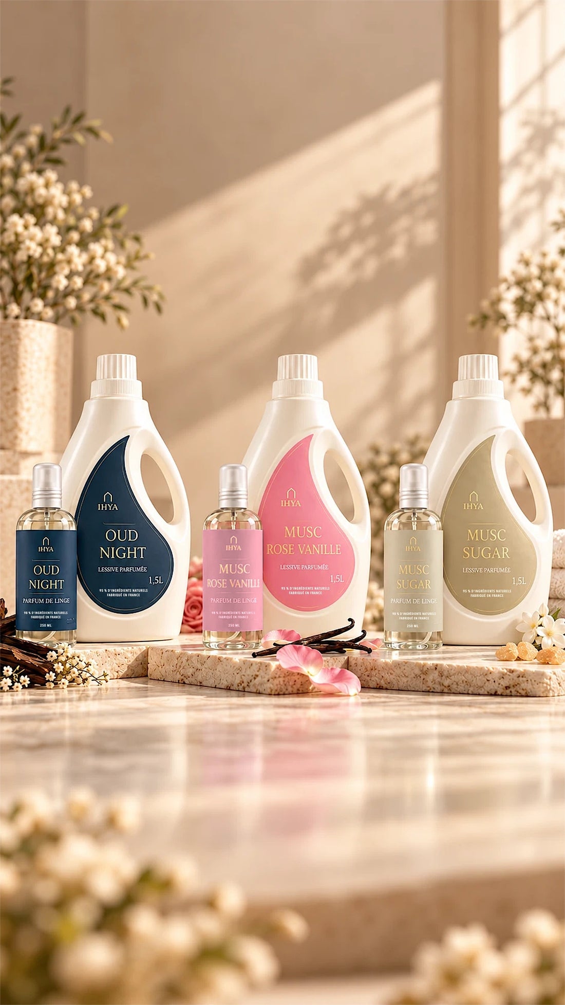 Les trois lessives IHYA et leurs parfums de linge